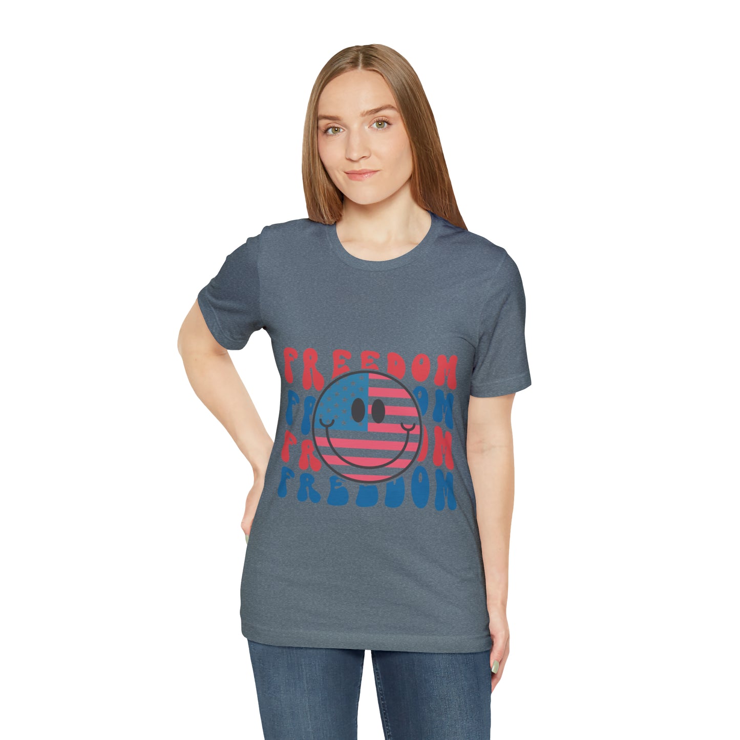 Freedom Smiley Face Flag Unisex Jersey Short Sleeve Tee Patriotic American Flag