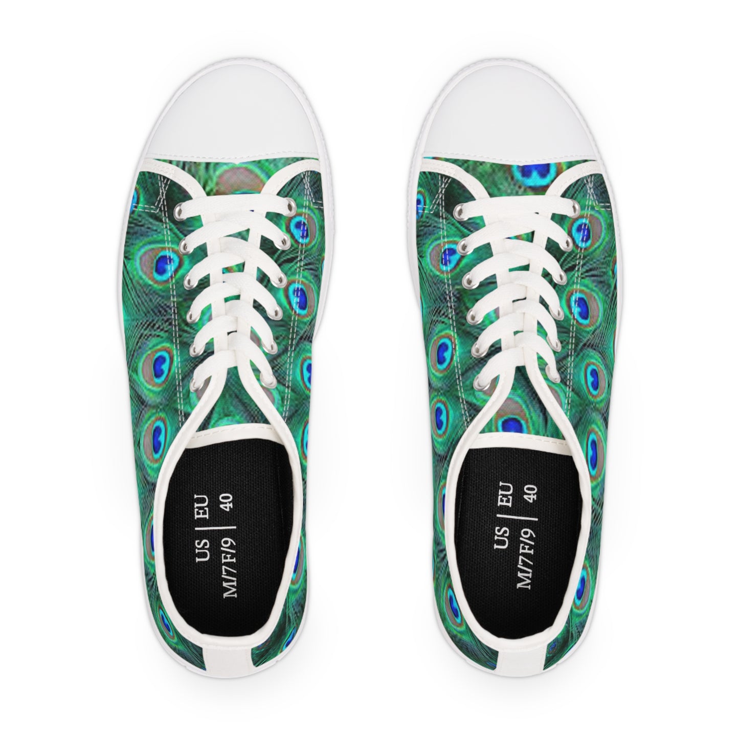 Women's Low Top Sneakers, Peacock, Green, Feathers