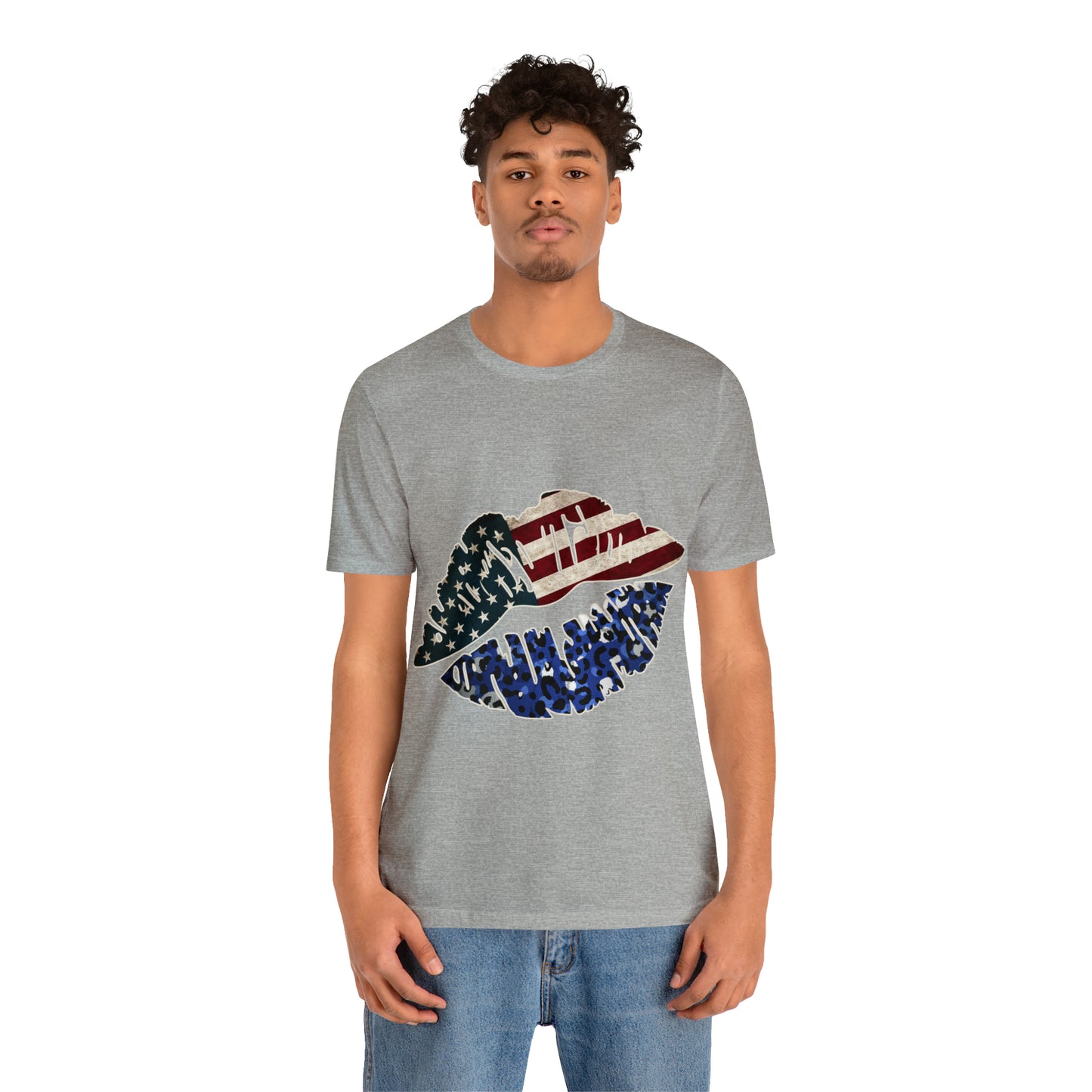 American Flag Lips 4th of July Unisex Jersey Short Sleeve Tee Patriotic Retro