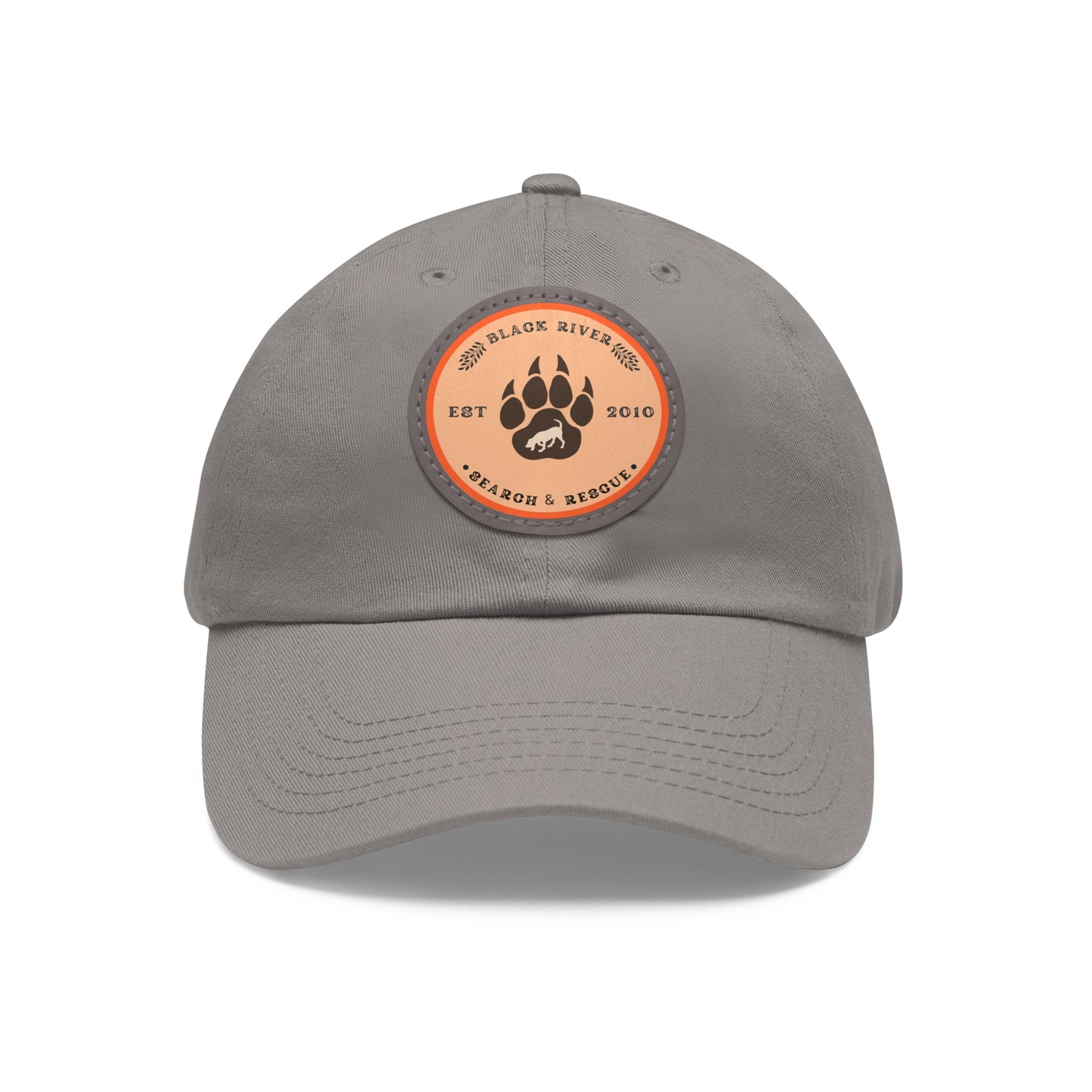 Copy of Unisex Hat with Leather Patch (Round), Black River Search & Rescue Logo, Orange patch