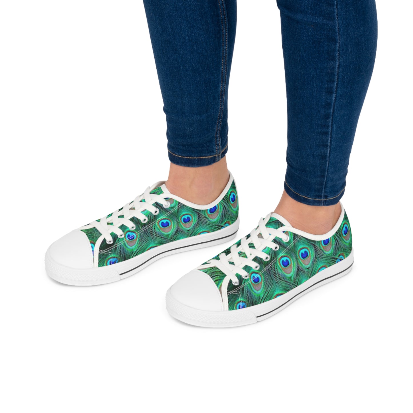 Women's Low Top Sneakers, Peacock, Green, Feathers