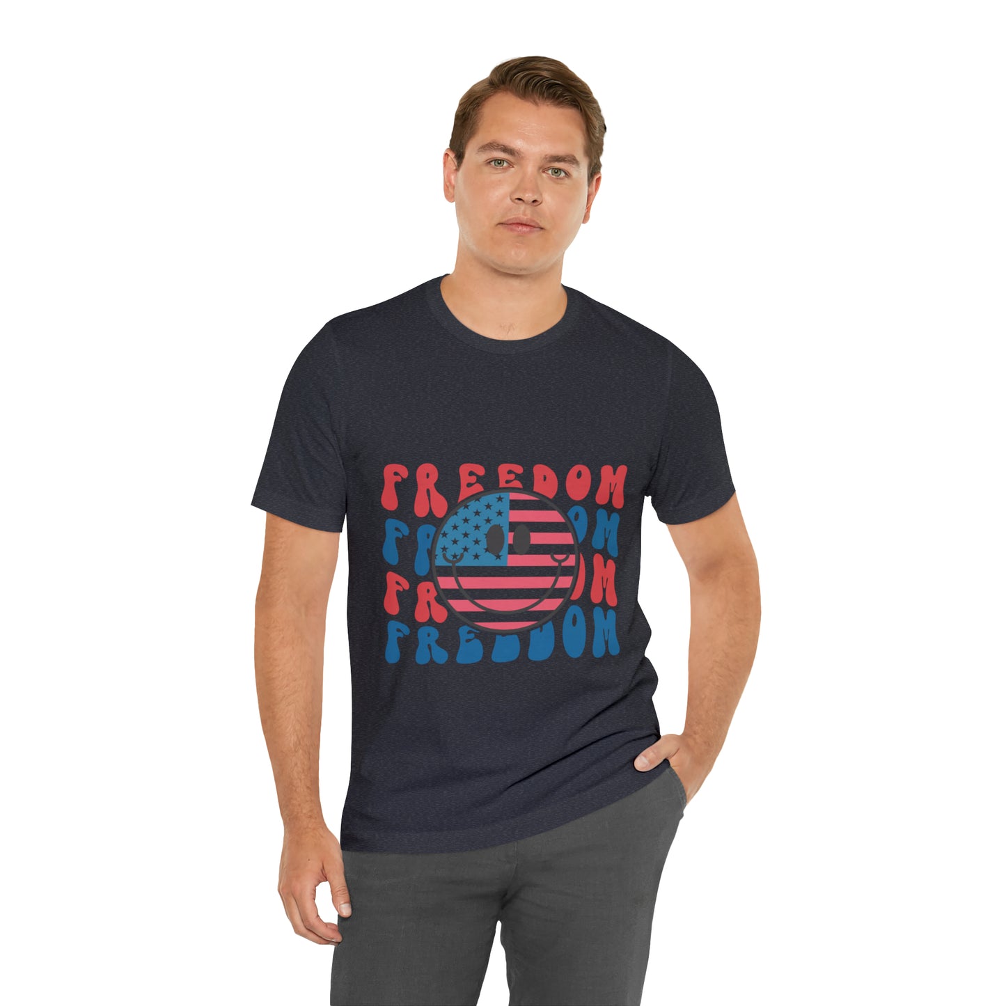 Freedom Smiley Face Flag Unisex Jersey Short Sleeve Tee Patriotic American Flag