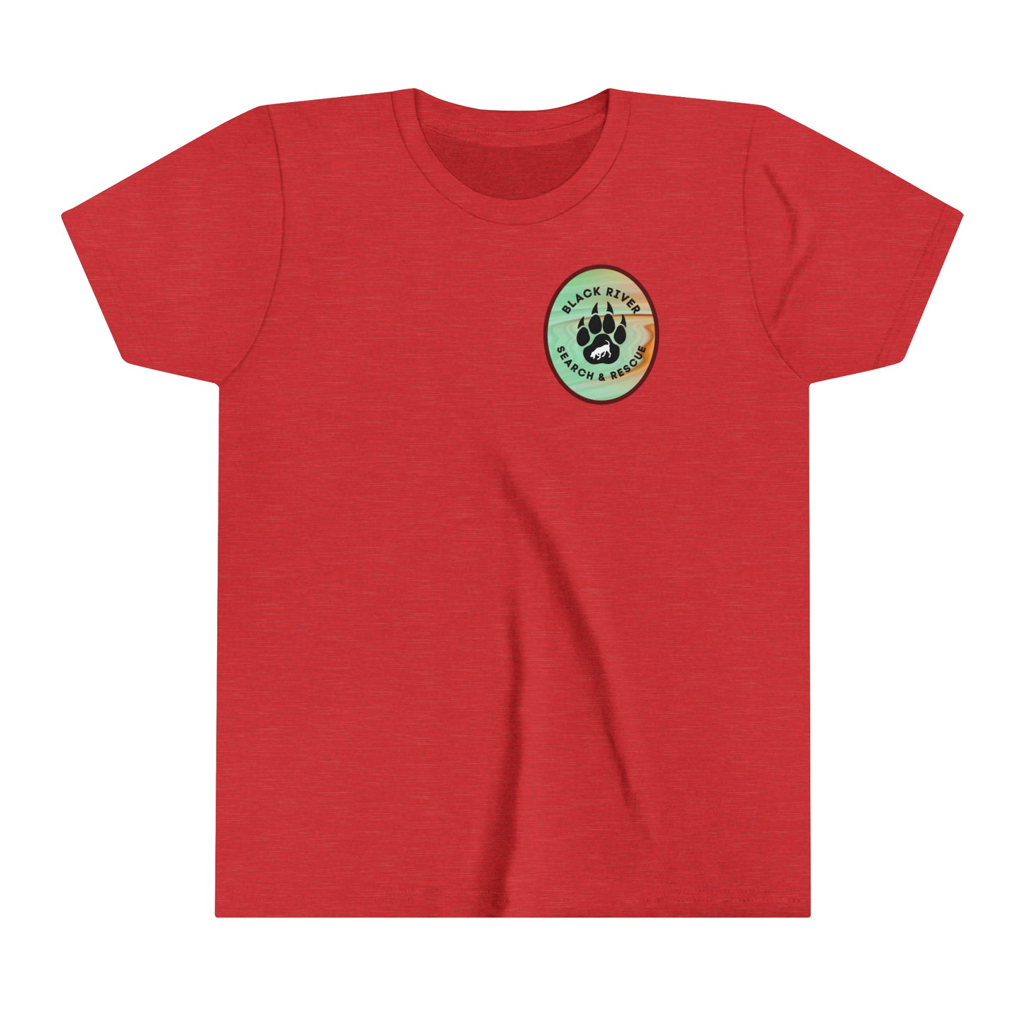 Green and Peach Marble Black River Search & Rescue Logo Youth Short Sleeve Tee