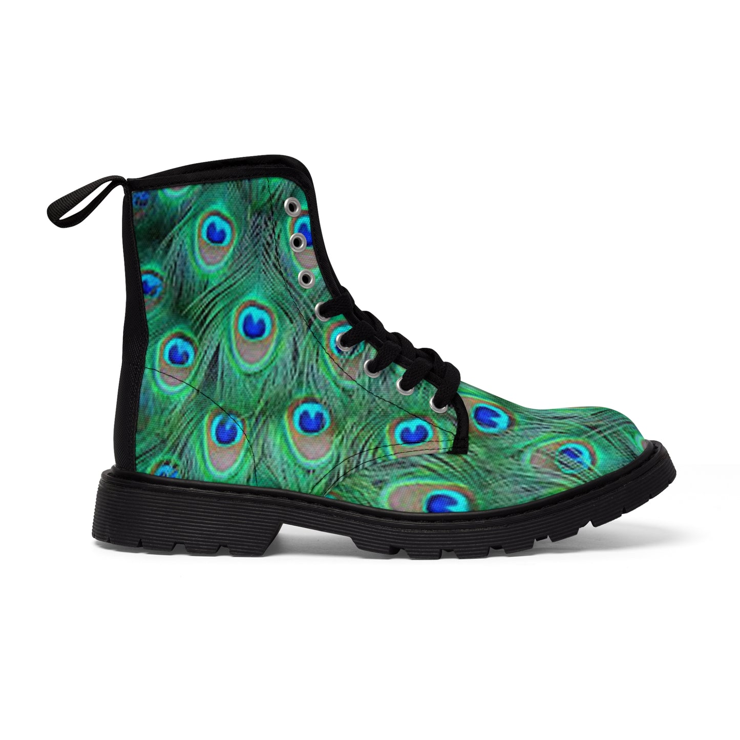 Women's Canvas Boots, Peacock, Green, Feathers