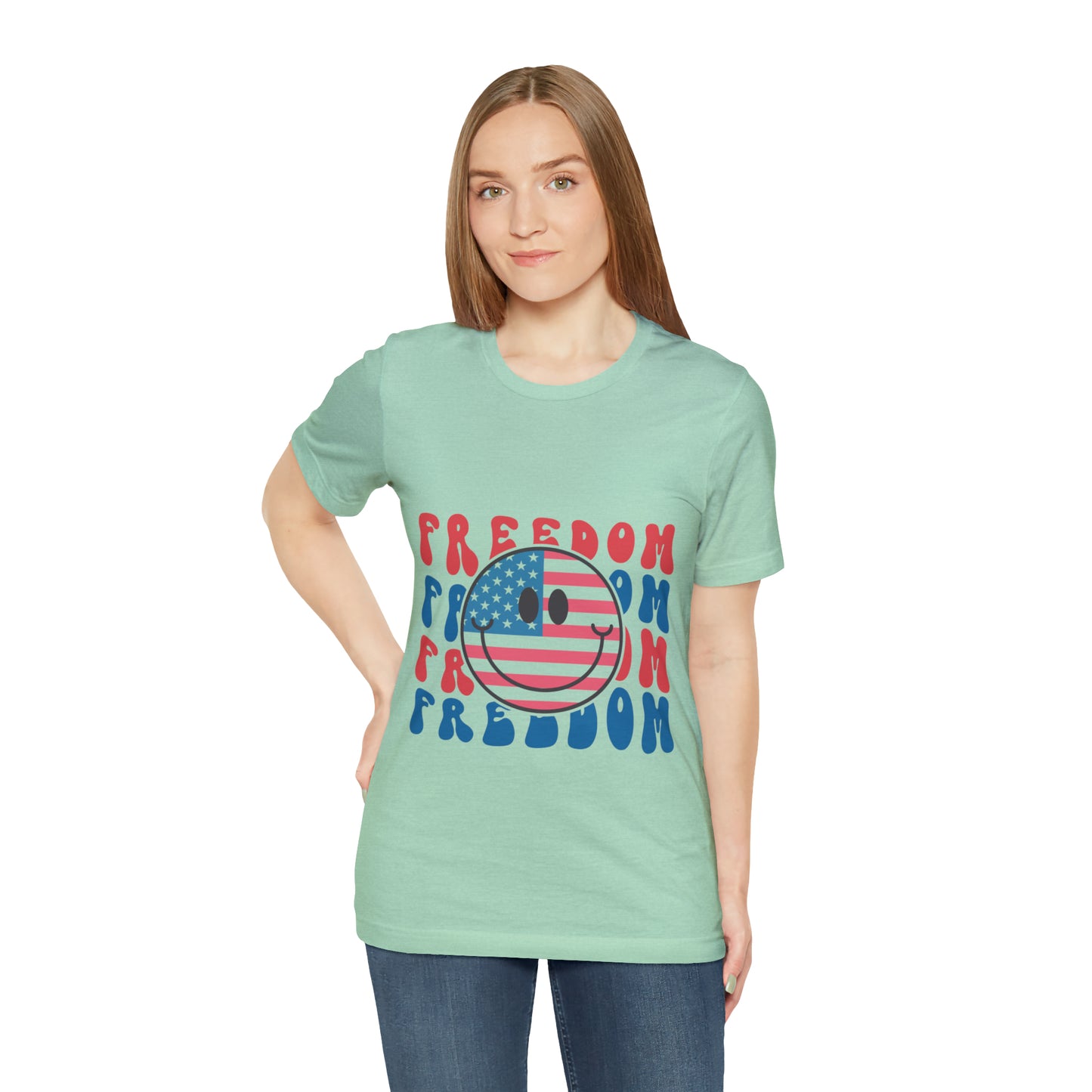 Freedom Smiley Face Flag Unisex Jersey Short Sleeve Tee Patriotic American Flag