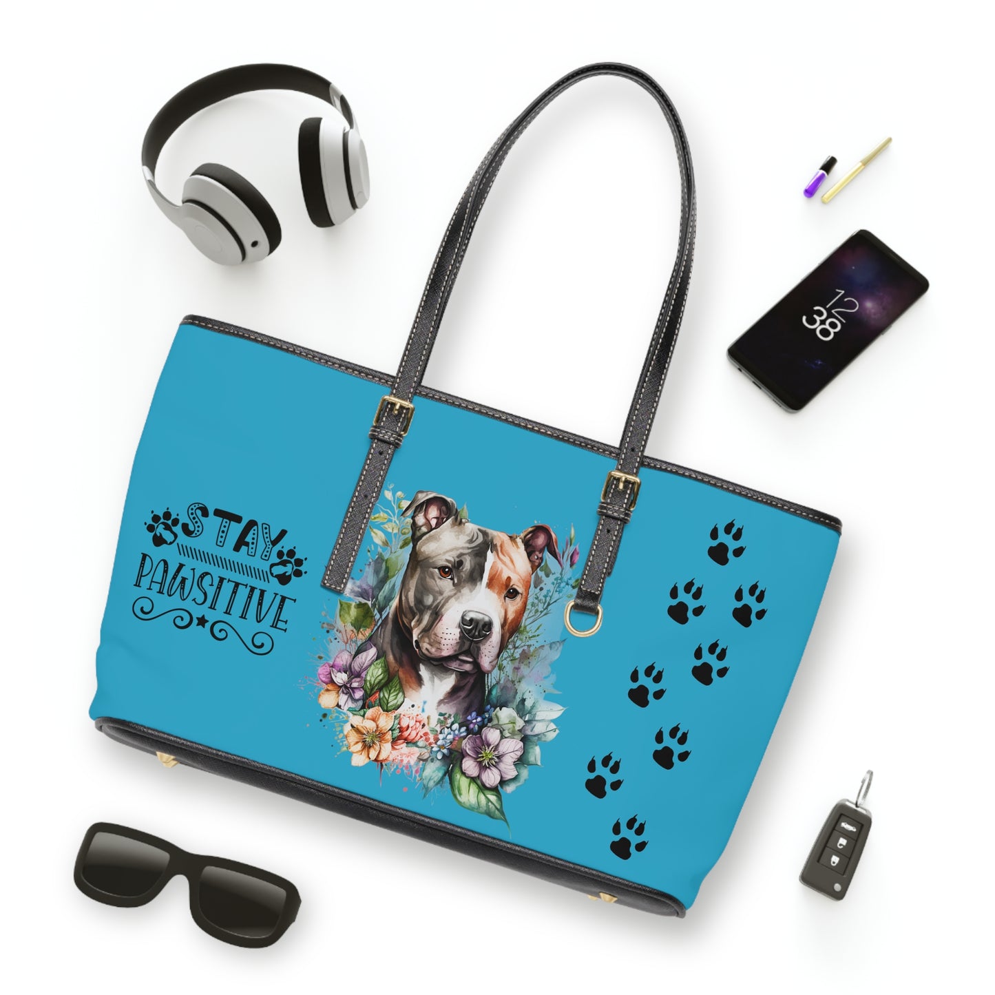 Turquoise Pitbull Leather Shoulder Bag You had me at Woof Stay Pawsitive