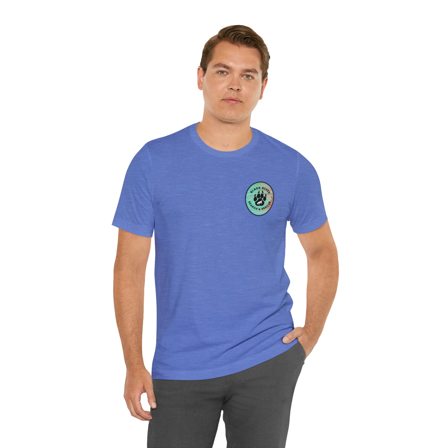 Green and Peach Marble Black River Search & Rescue Logo Unisex Jersey Short Sleeve Tee