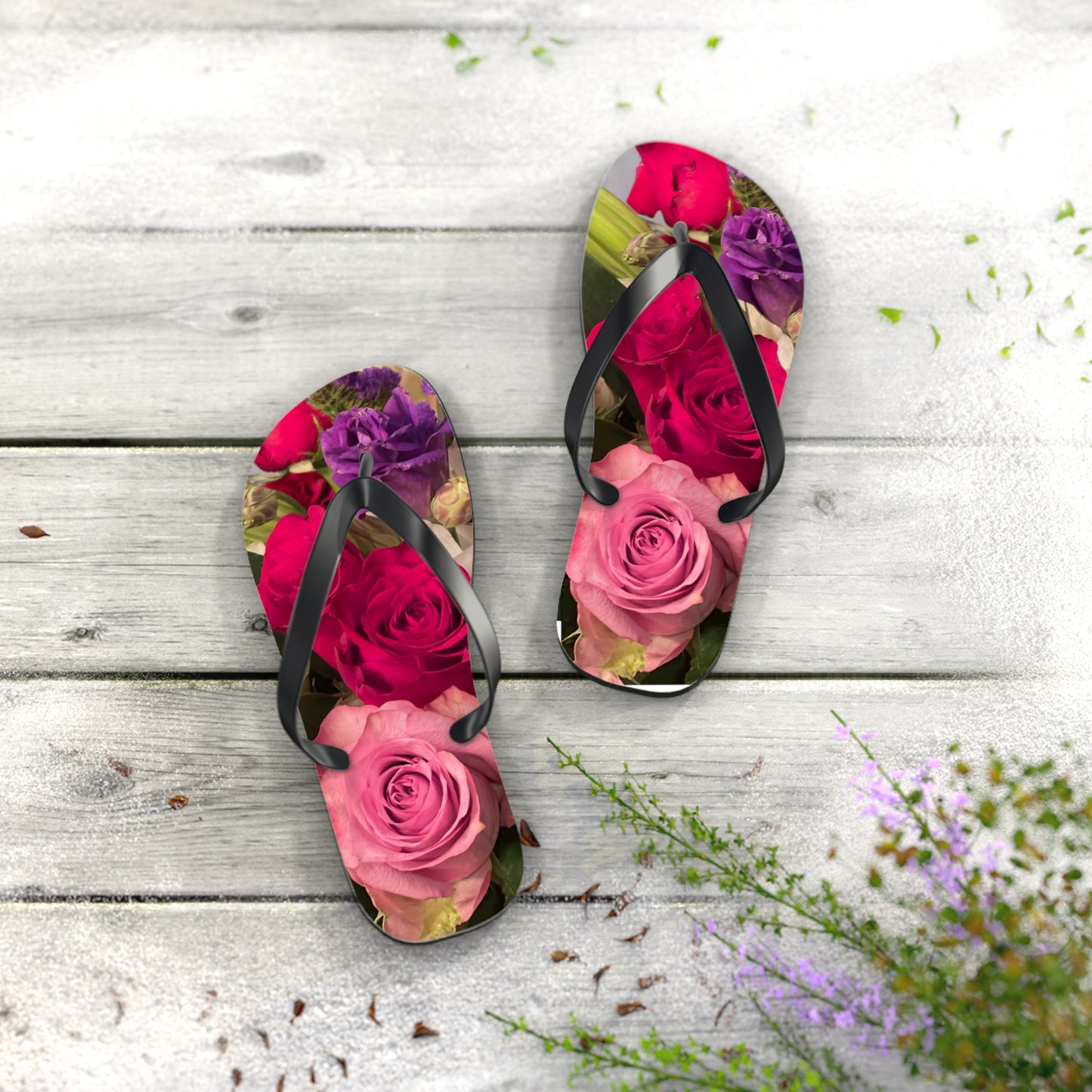 Flip Flops, roses, flowers, red, pink, purple