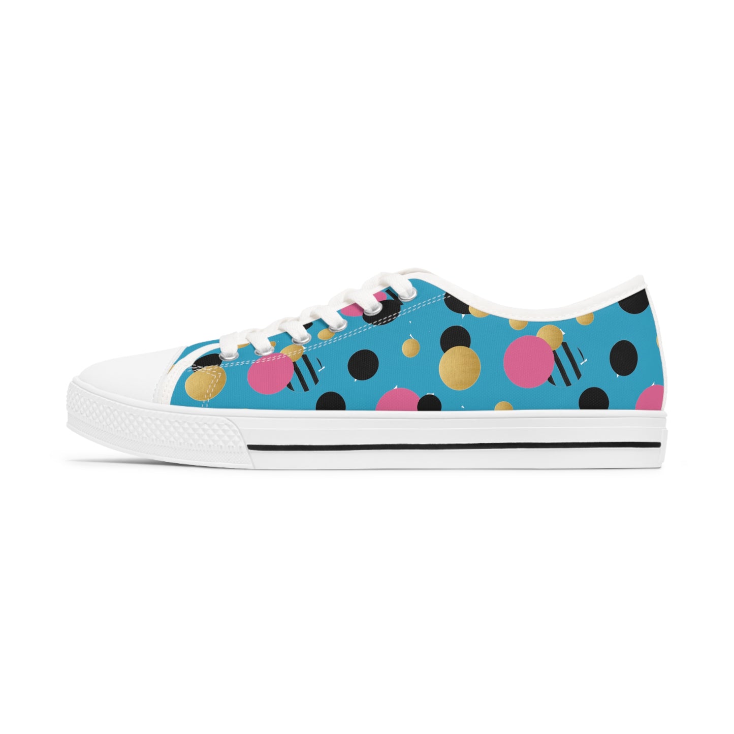 Turquoise pink black and gold polka dot Print Women's Low Top Sneakers