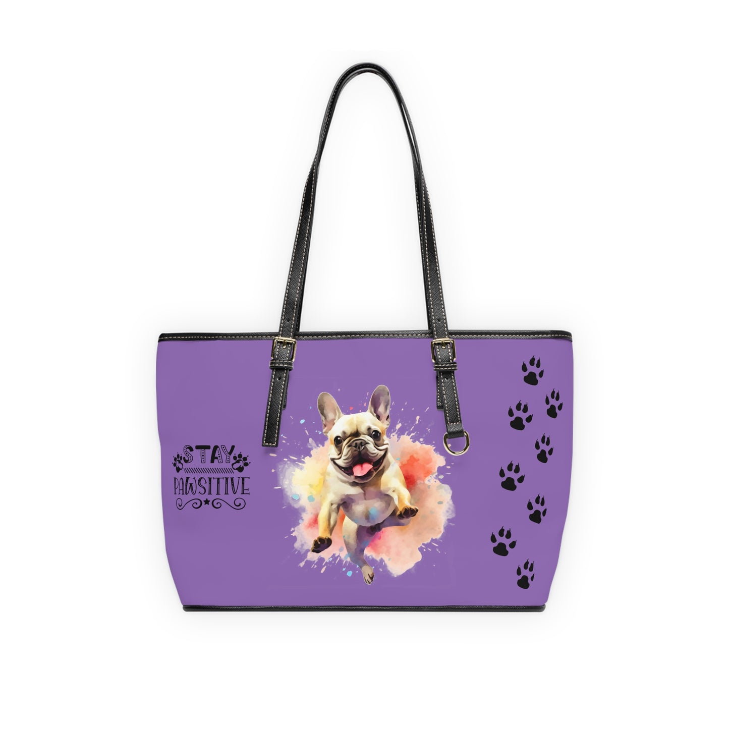 French Bulldog Leather Shoulder Bag Purple two Frenchie pictures You Had Me at Woof Stay Pawsitive