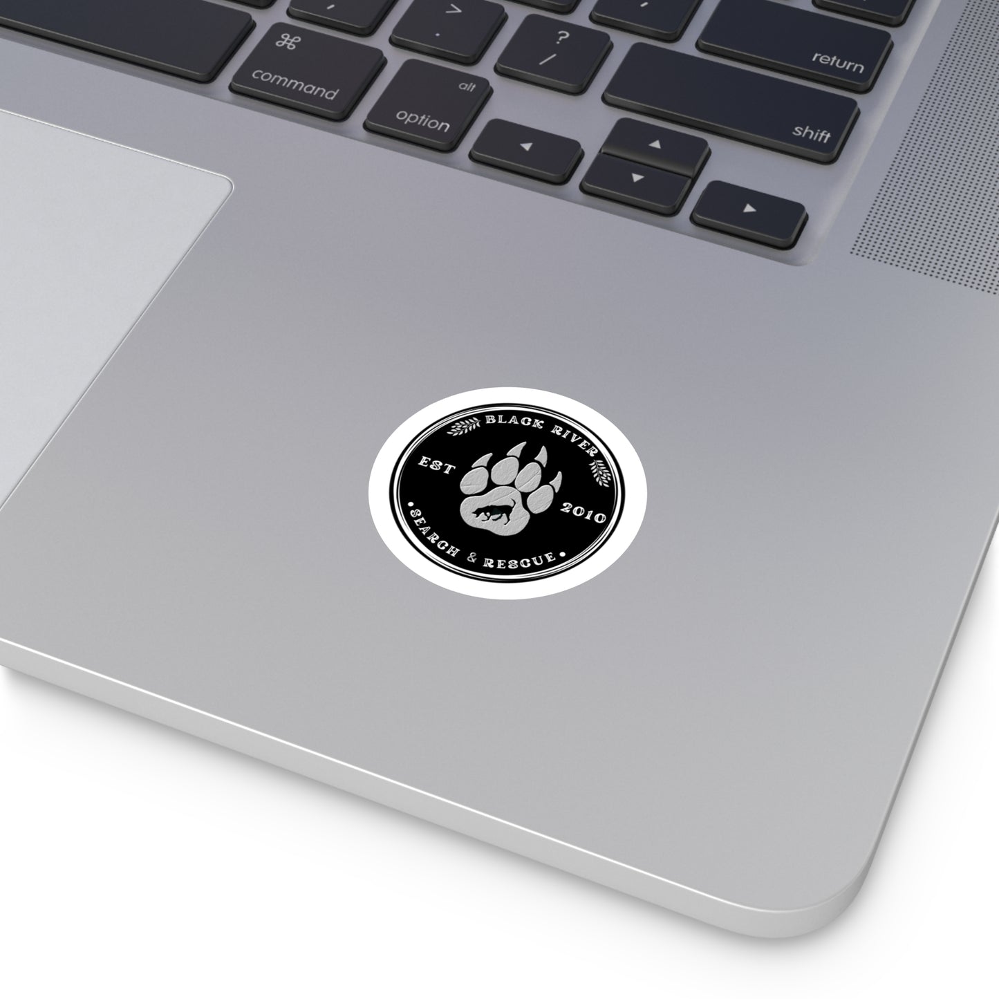 BRSAR Logo Round Stickers, Indoor\Outdoor, Multiple sizes, White leather look on Black