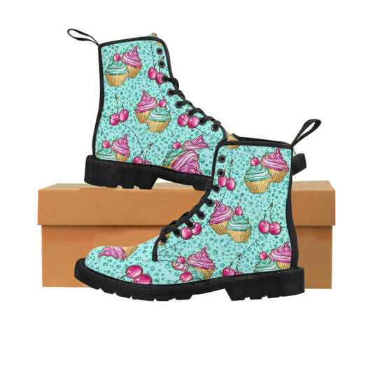 Cupcake Green and Pink Women's Canvas Boots