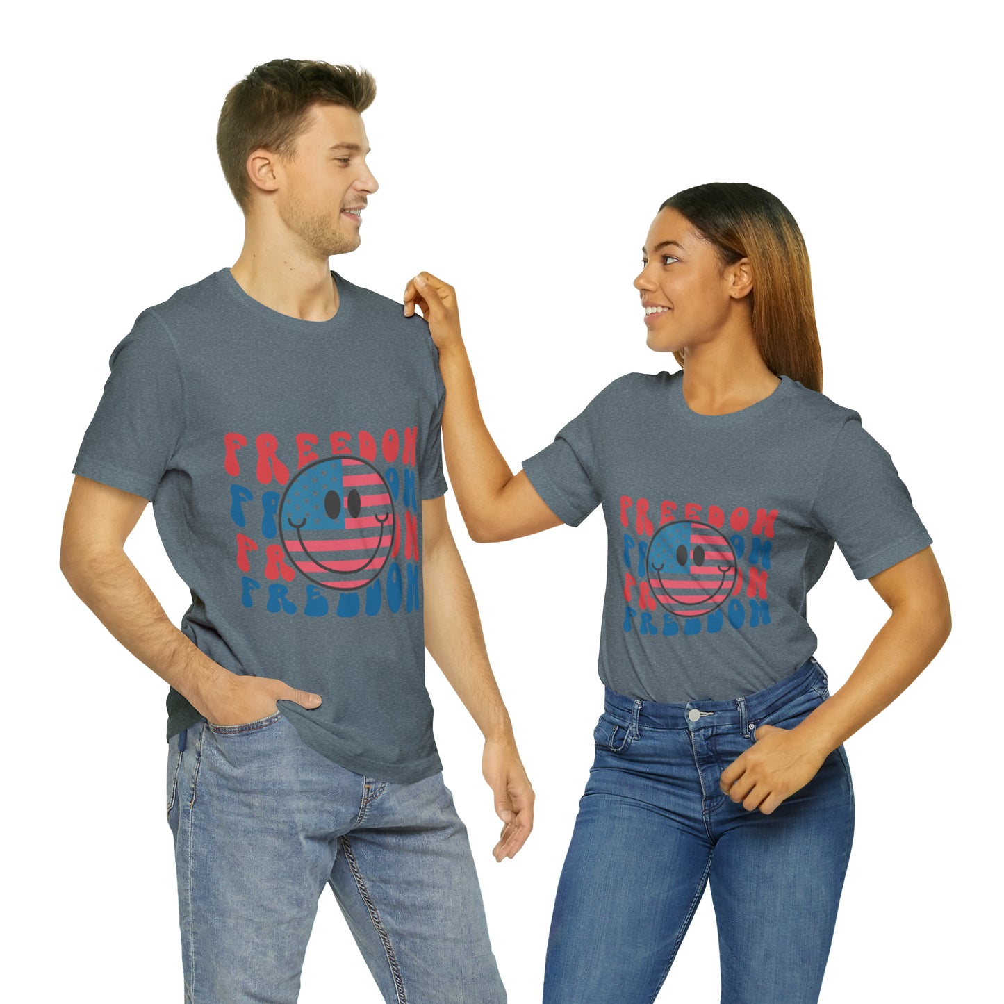 Freedom Smiley Face Flag Unisex Jersey Short Sleeve Tee Patriotic American Flag