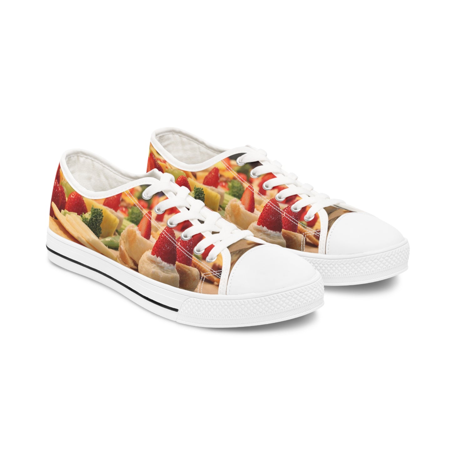 Women's Low Top Sneakers, Strawberry, Cheese, Fruit, Food