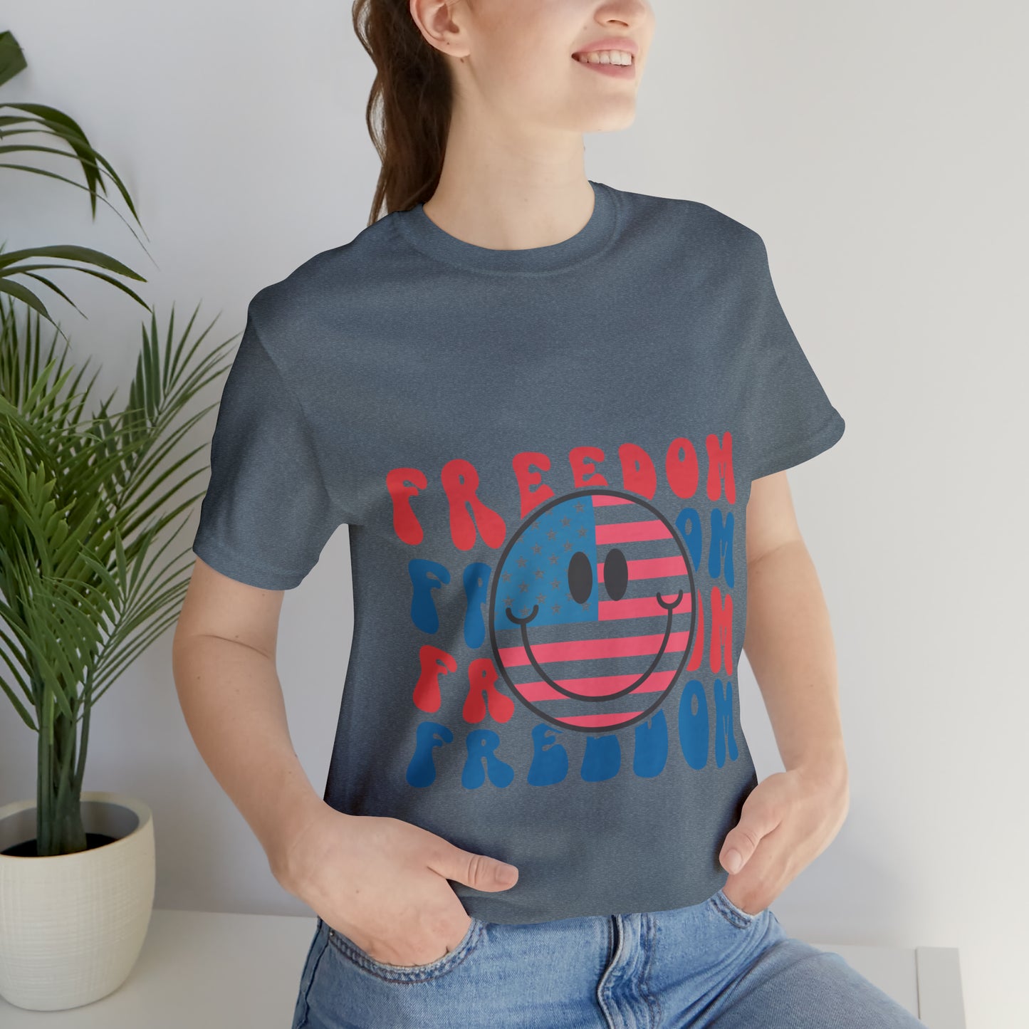 Freedom Smiley Face Flag Unisex Jersey Short Sleeve Tee Patriotic American Flag