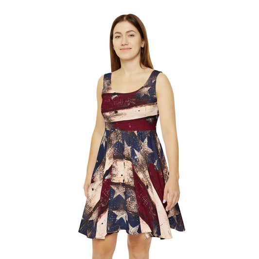 Distressed American Flag Women's Skater Dress Patriotic