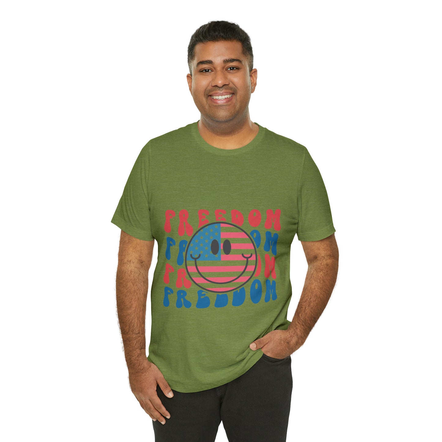 Freedom Smiley Face Flag Unisex Jersey Short Sleeve Tee Patriotic American Flag
