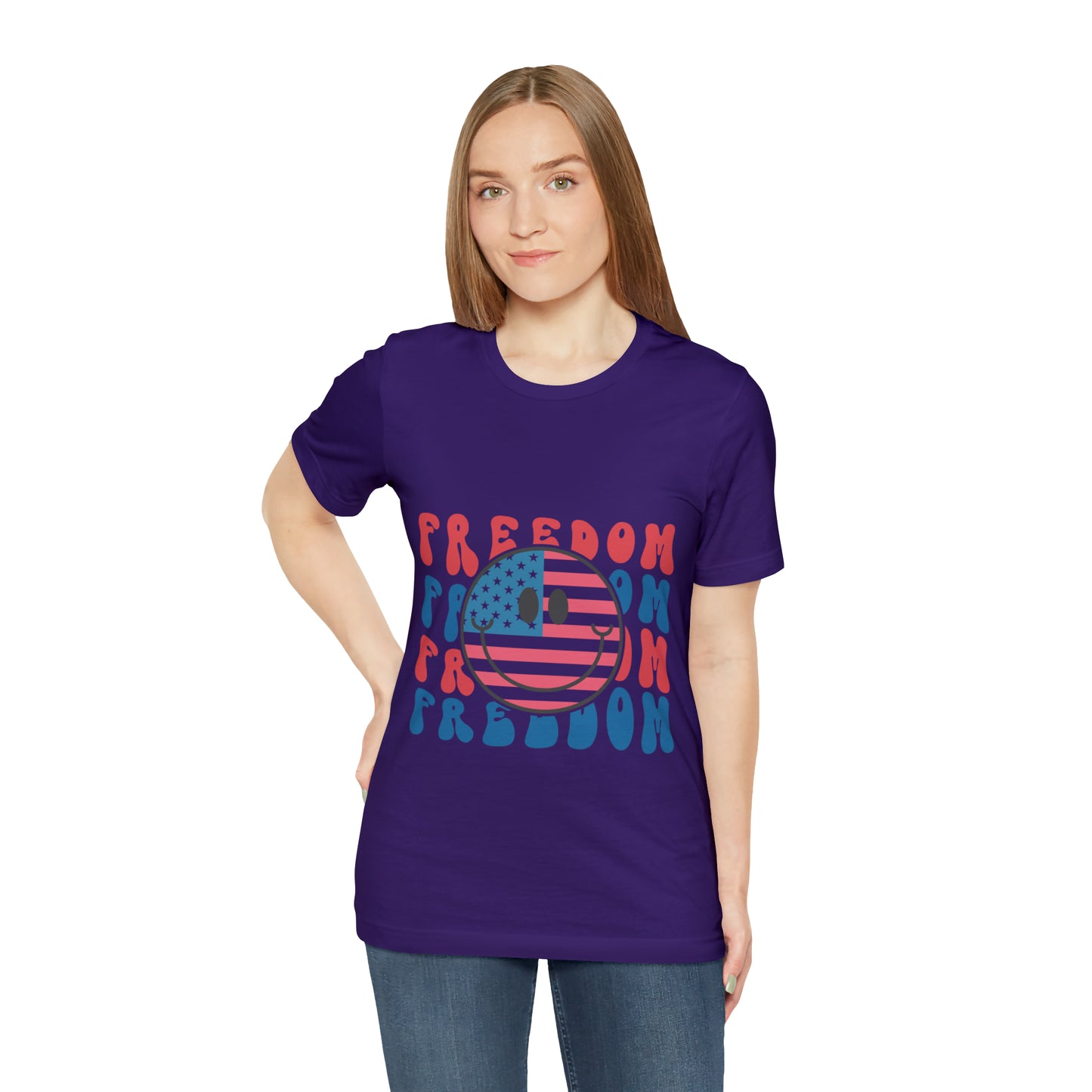 Freedom Smiley Face Flag Unisex Jersey Short Sleeve Tee Patriotic American Flag