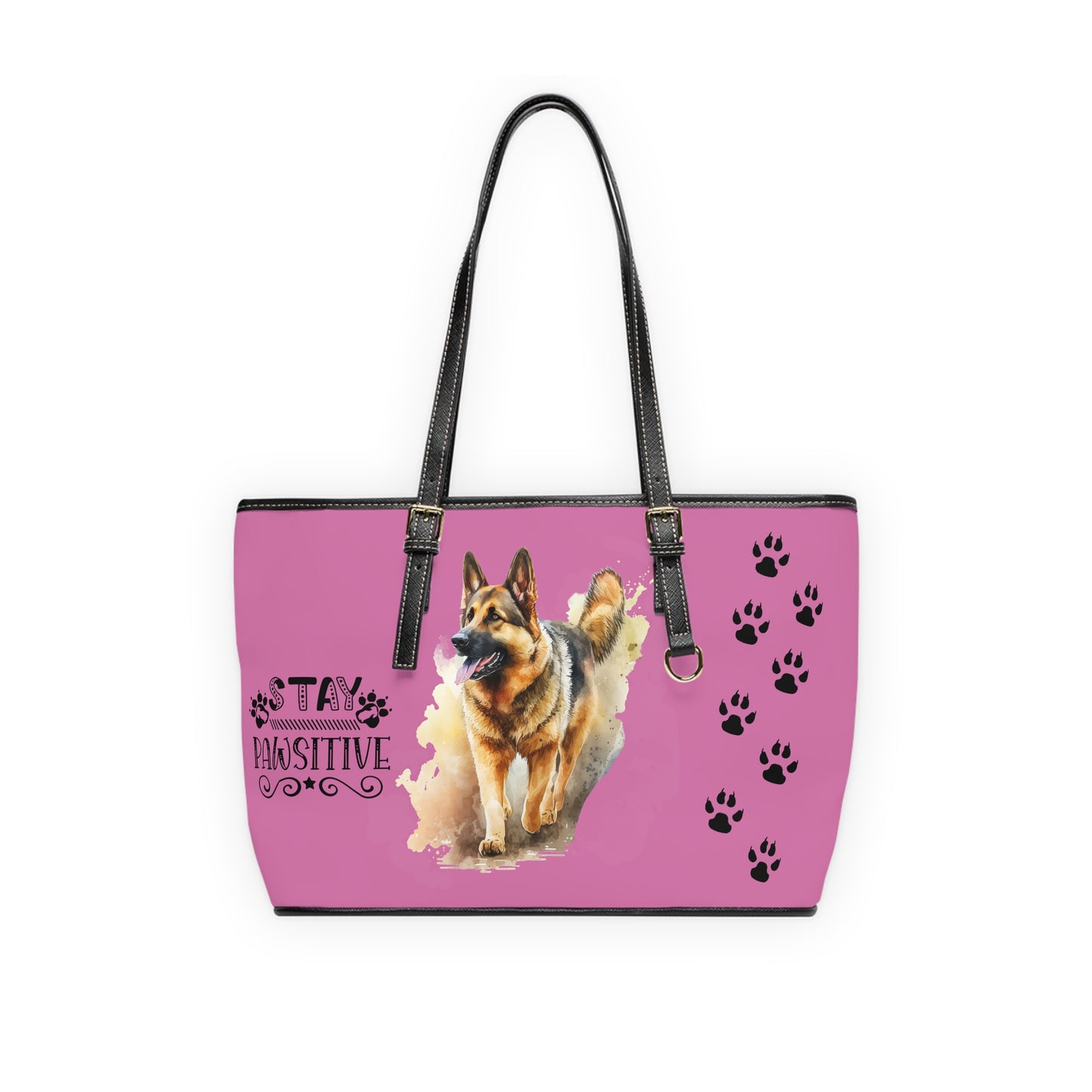 Pink Grey German Shepard Leather Shoulder Bag You had me at Woof Stay Pawsitive