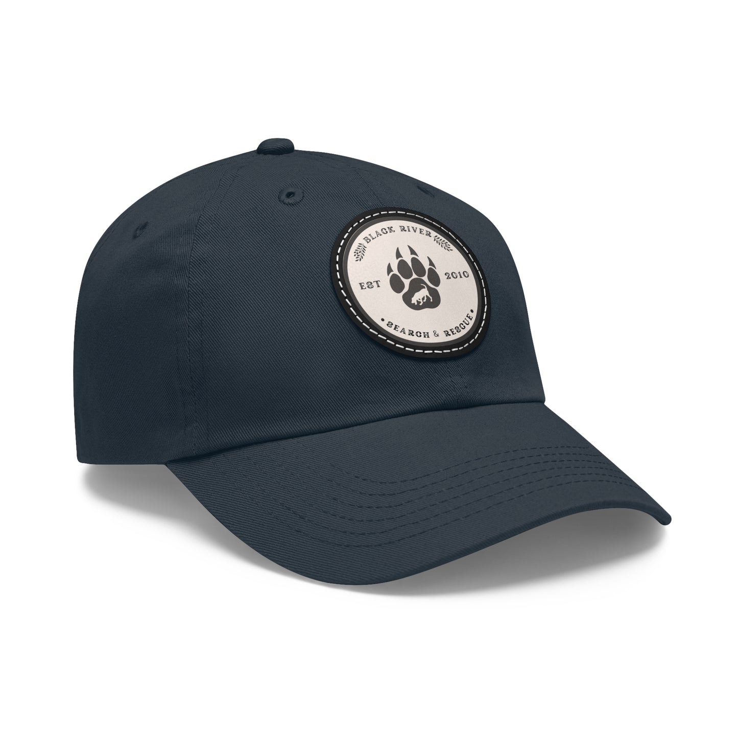 Unisex Hat with Leather Patch (Round), Black River Search & Rescue Logo, Beige patch