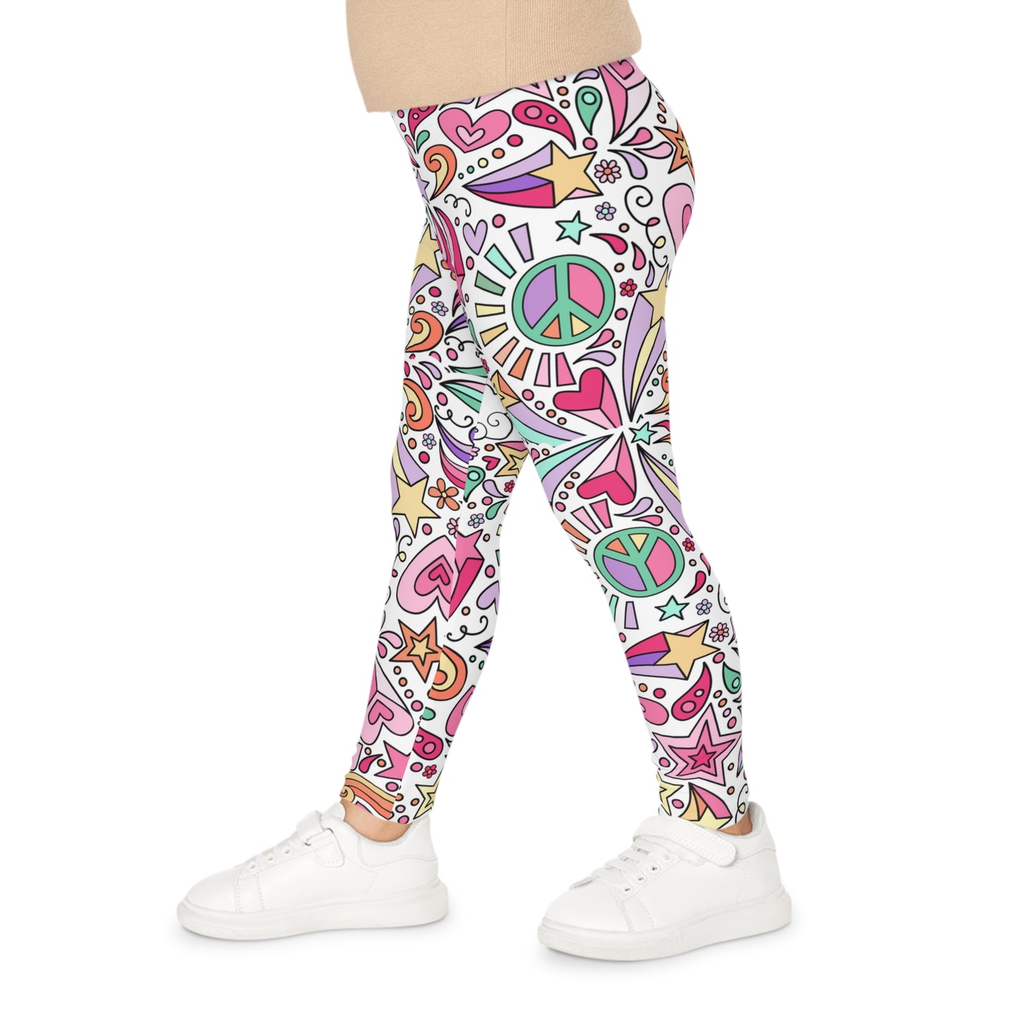 Kids Leggings Pastel retro design with peace sign and stars