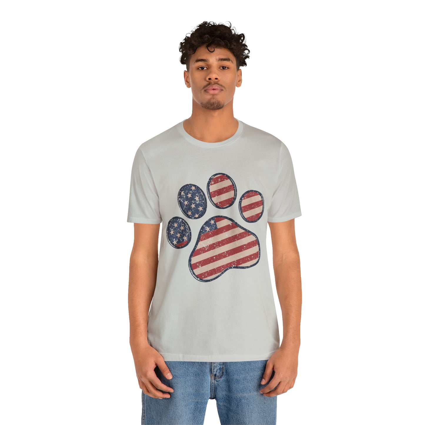 4th of July Pawprint Unisex Jersey Short Sleeve Tee Patriotic American Flag