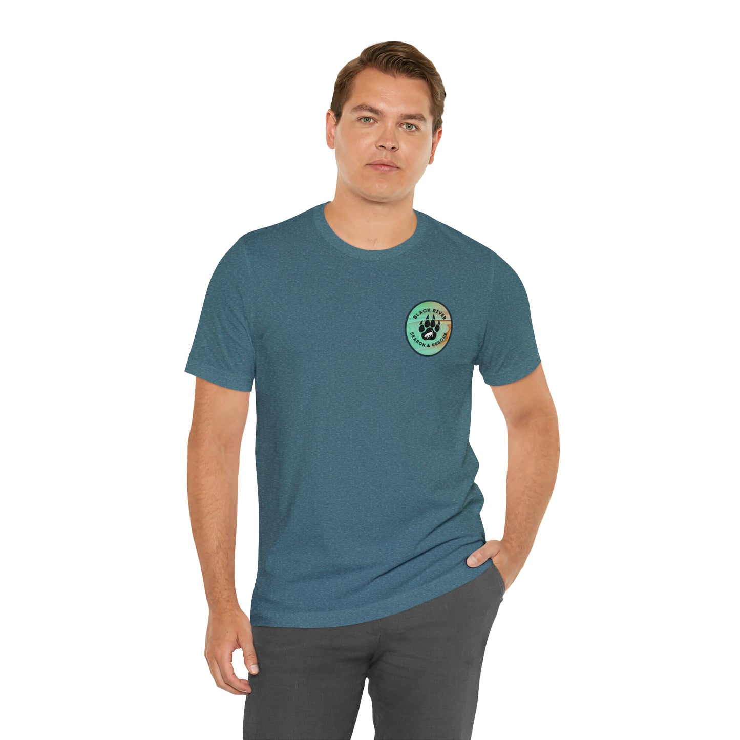 Green and Peach Marble Black River Search & Rescue Logo Unisex Jersey Short Sleeve Tee