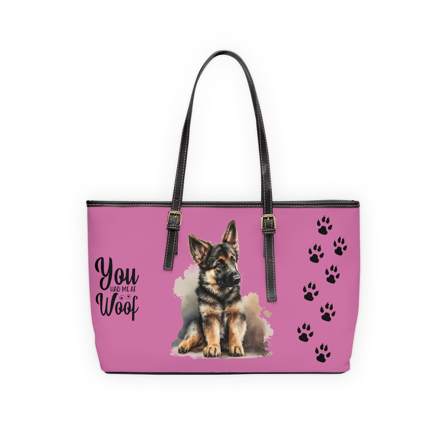 Pink Grey German Shepard Leather Shoulder Bag You had me at Woof Stay Pawsitive