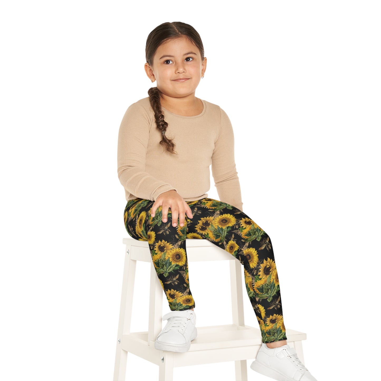 Girl's colorful sunflower bee leggings.