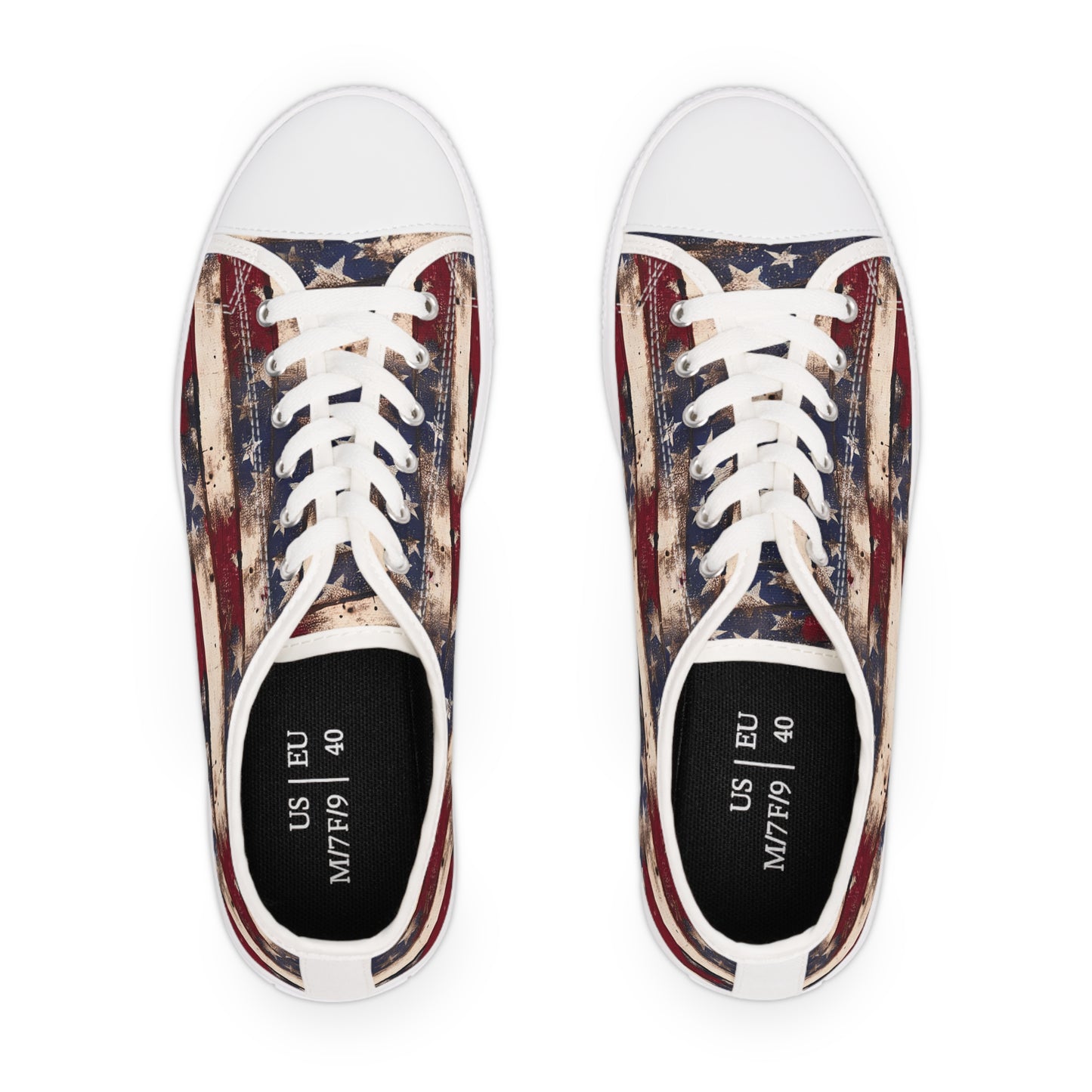 Distressed American Flag Print Women's Low Top Sneakers July 4th Patriotic