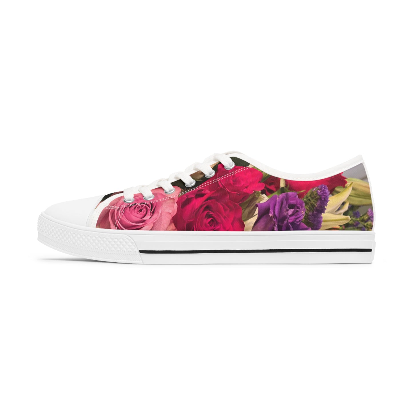 Women's Low Top Sneakers, Roses, Red, Pink, Purple, Flowers