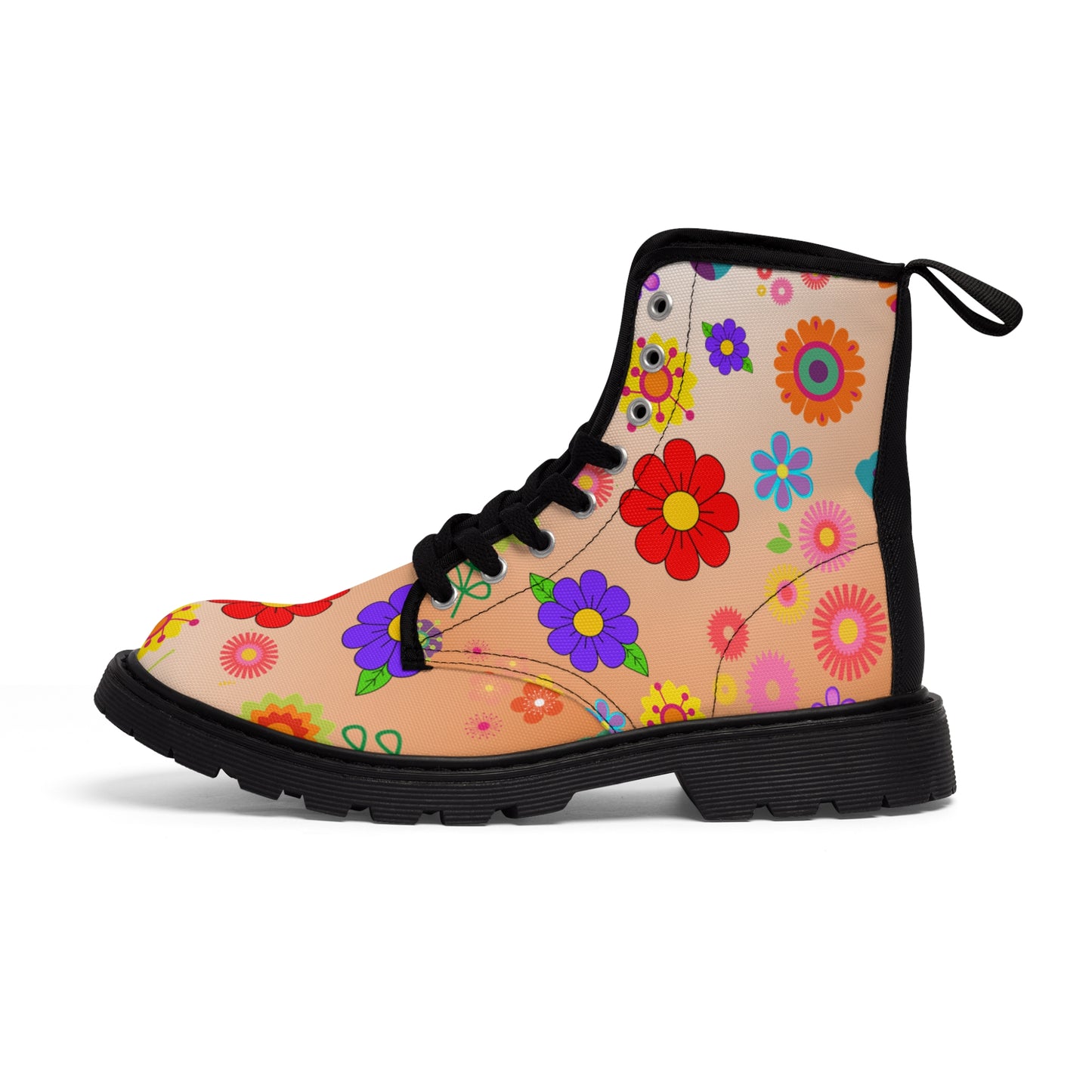 Women's Canvas Boots, Peach, Orange, Flowers, Multi-Color, Retro