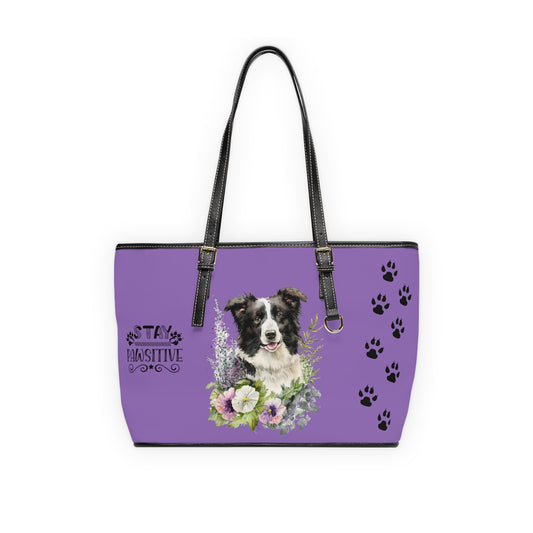 Light Purple Border Collie Leather Shoulder Bag You Had Me at Woof Stay Pawsitive