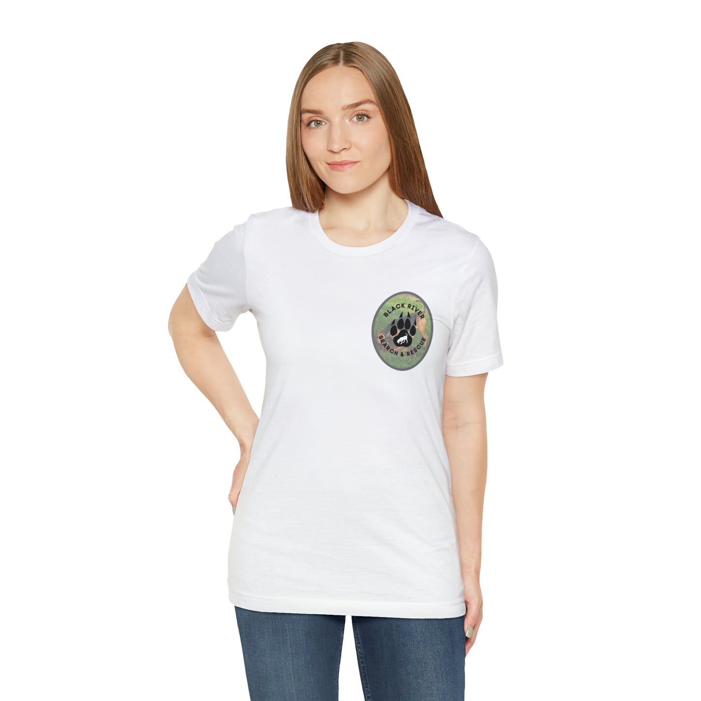 Black River Search & Rescue Logo with Lucy Unisex Jersey Short Sleeve Tee