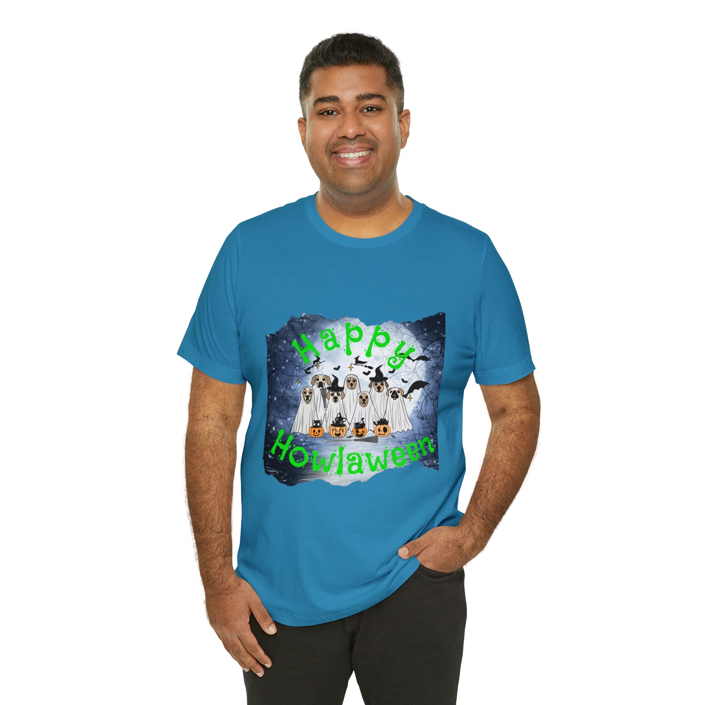 Happy Howlaween Dog Green Short Sleeve Tee, Halloween shirt