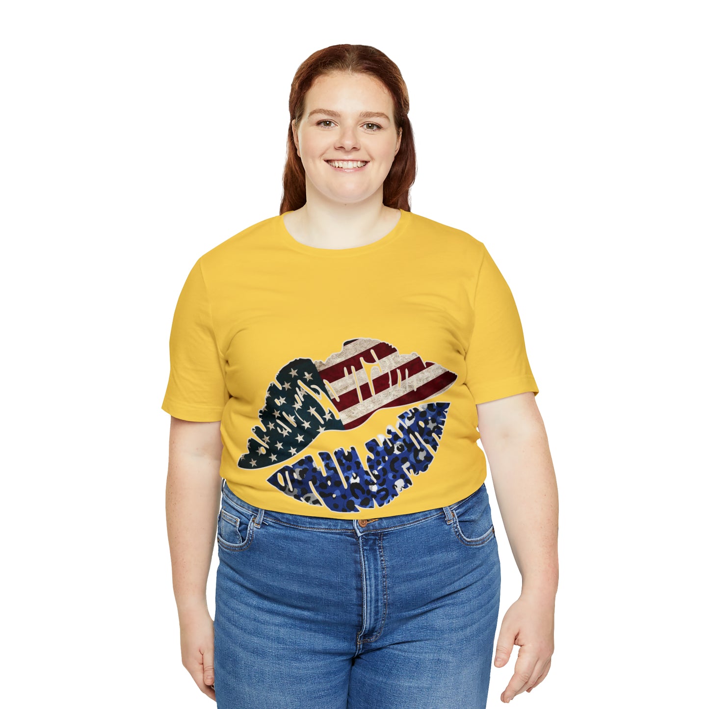 American Flag Lips 4th of July Unisex Jersey Short Sleeve Tee Patriotic Retro