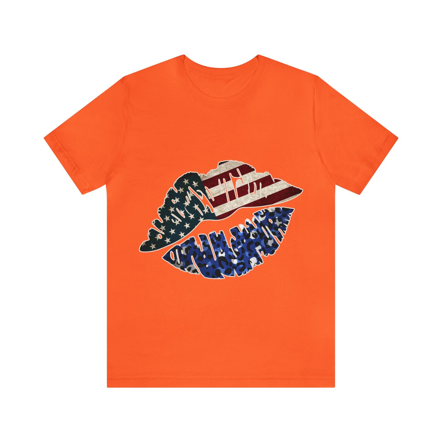 American Flag Lips 4th of July Unisex Jersey Short Sleeve Tee Patriotic Retro