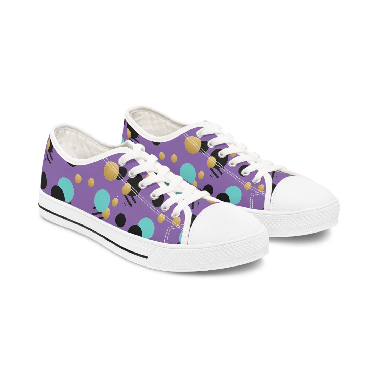 Purple Aqua Black and Gold Polka Dot Print Women's Low Top Sneakers