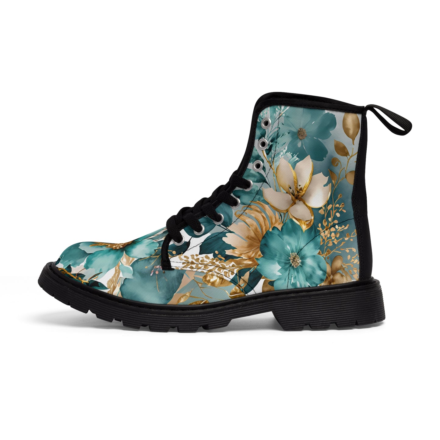 Women's Canvas Boots, Aqua, Gold, Magnolia, Flowers