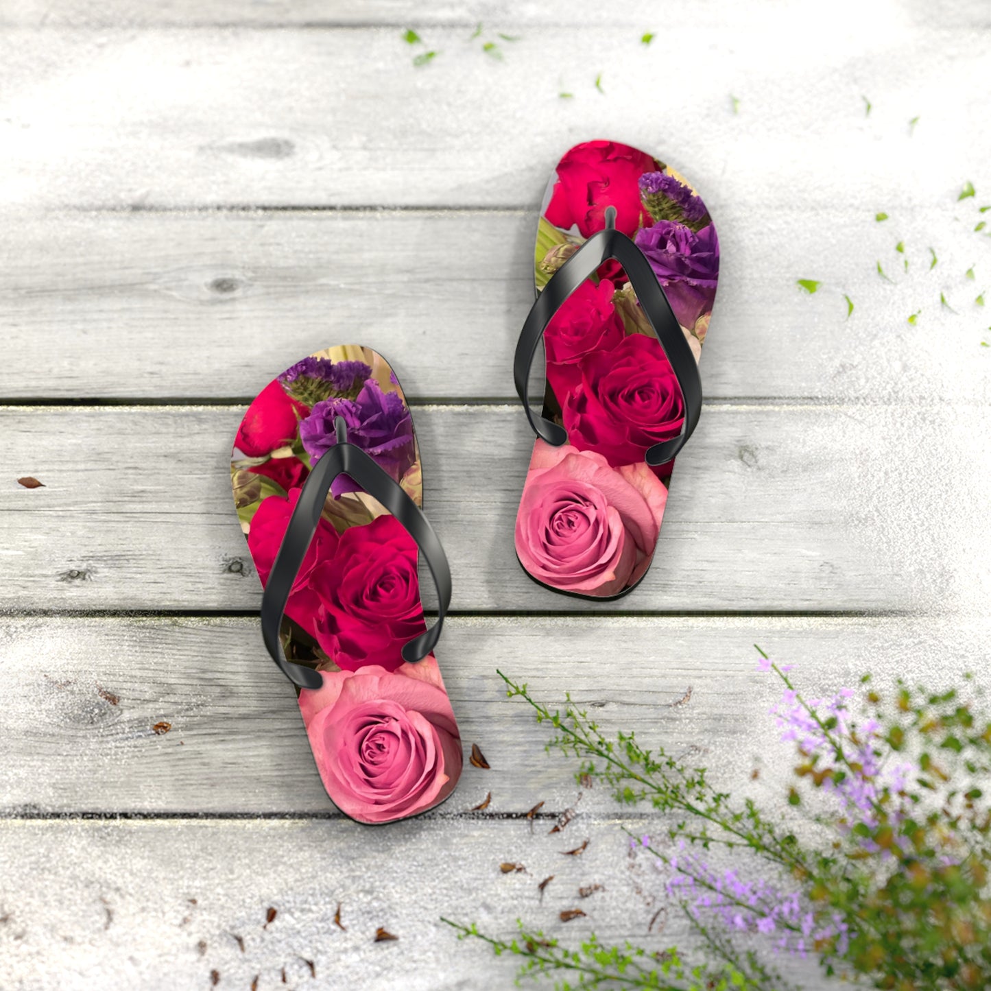 Flip Flops, roses, flowers, red, pink, purple