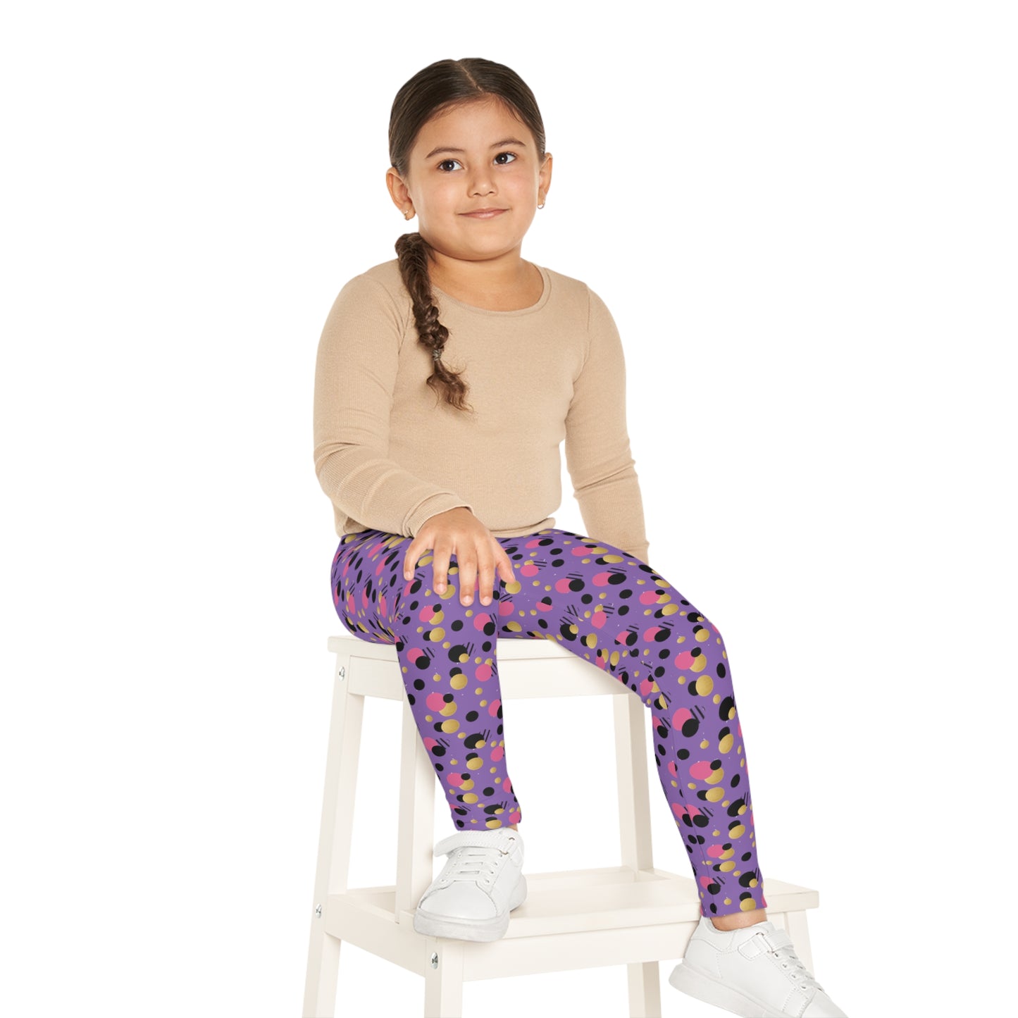 Girls colorful purple pink and gold polka dot leggings