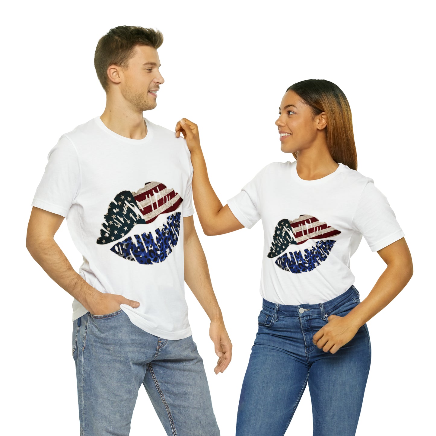 American Flag Lips 4th of July Unisex Jersey Short Sleeve Tee Patriotic Retro