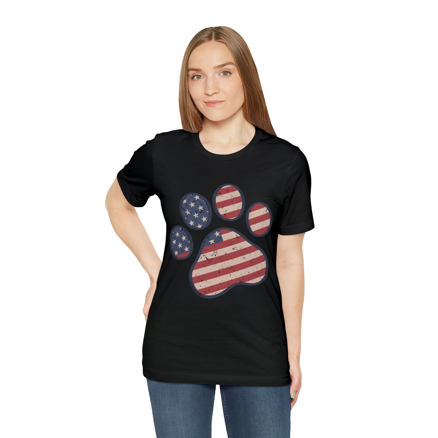 4th of July Pawprint Unisex Jersey Short Sleeve Tee Patriotic American Flag