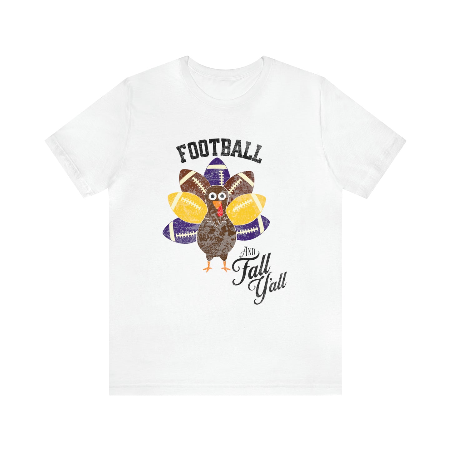 Vintage Purple and Yellow Football and Fall Short Sleeve Tee, Football and turkey shirt, LSU