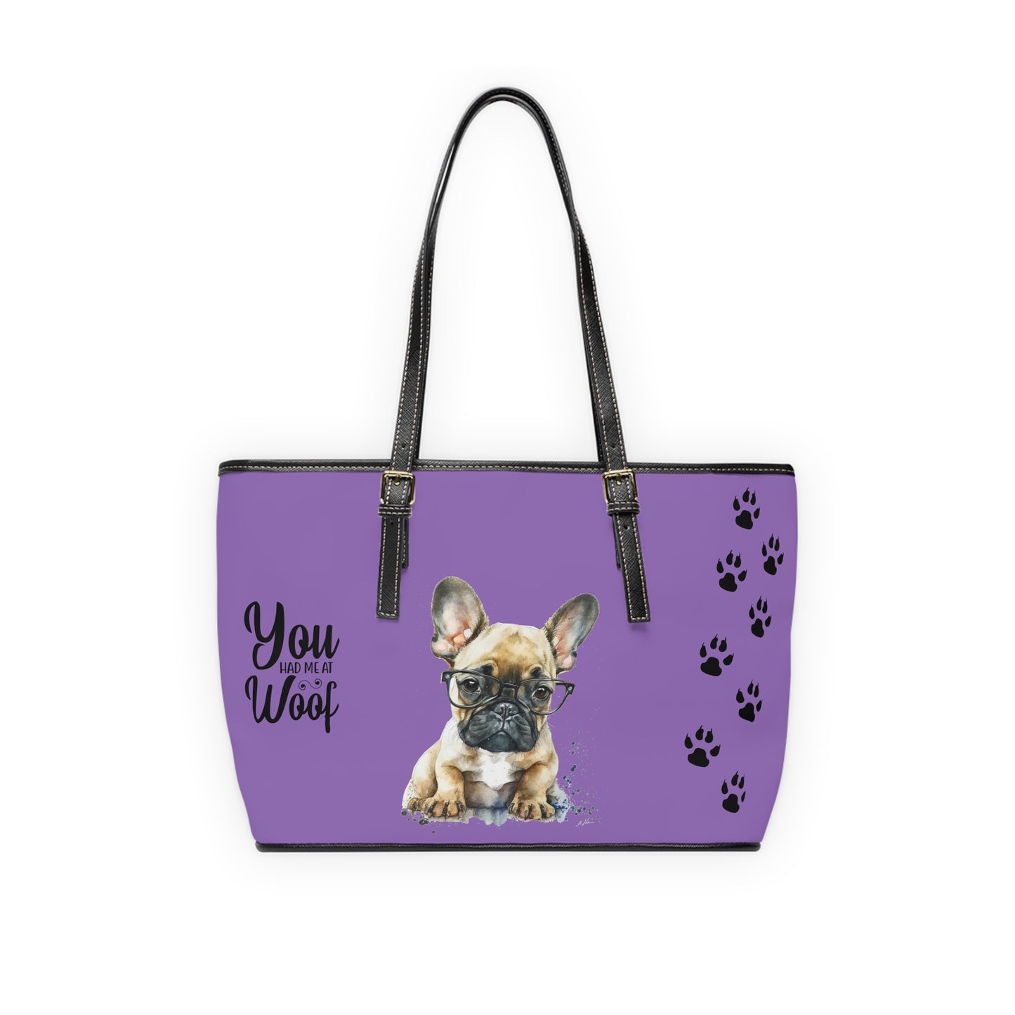 French Bulldog Leather Shoulder Bag Purple two Frenchie pictures You Had Me at Woof Stay Pawsitive