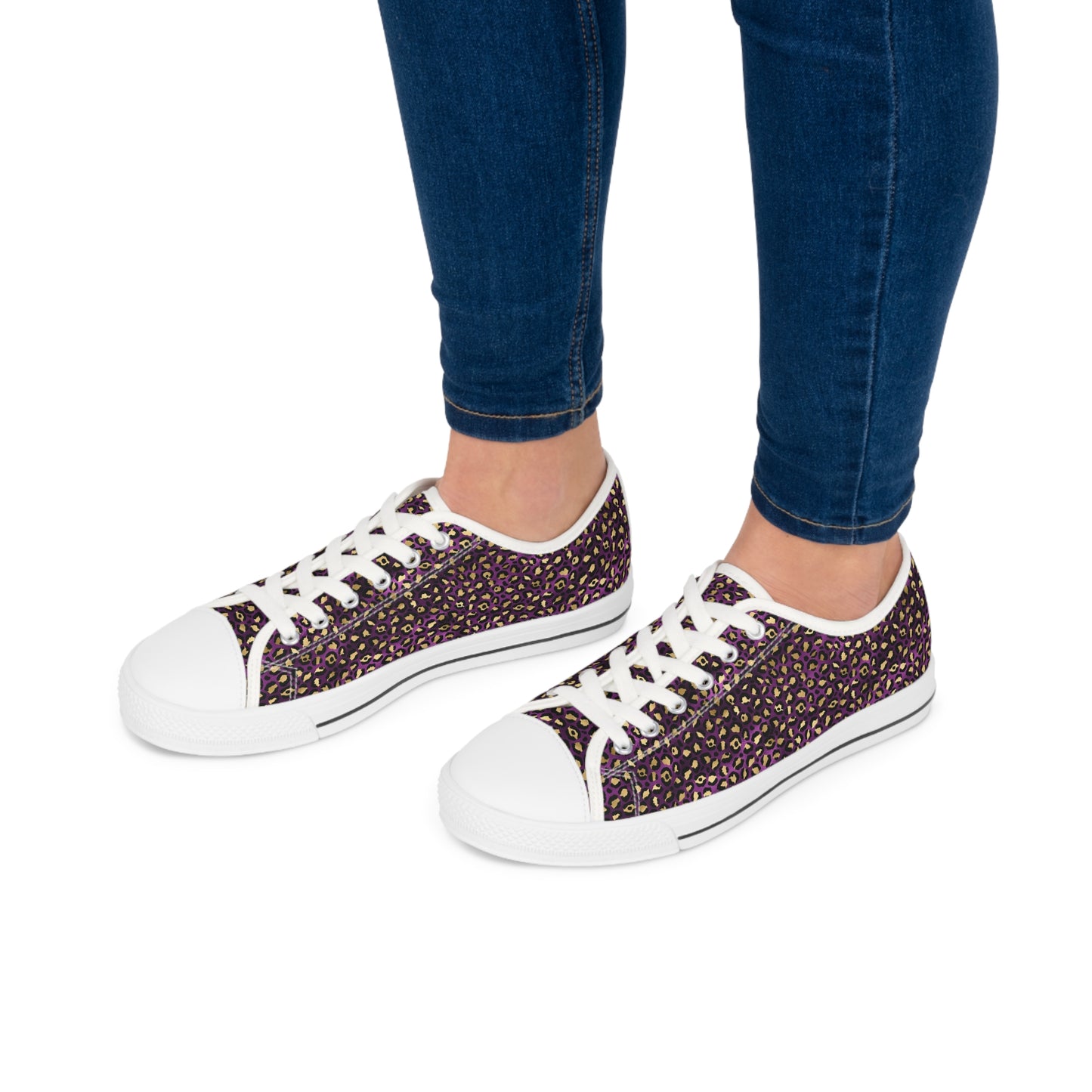 Women's Low Top Purple and gold Leopard Print Sneakers