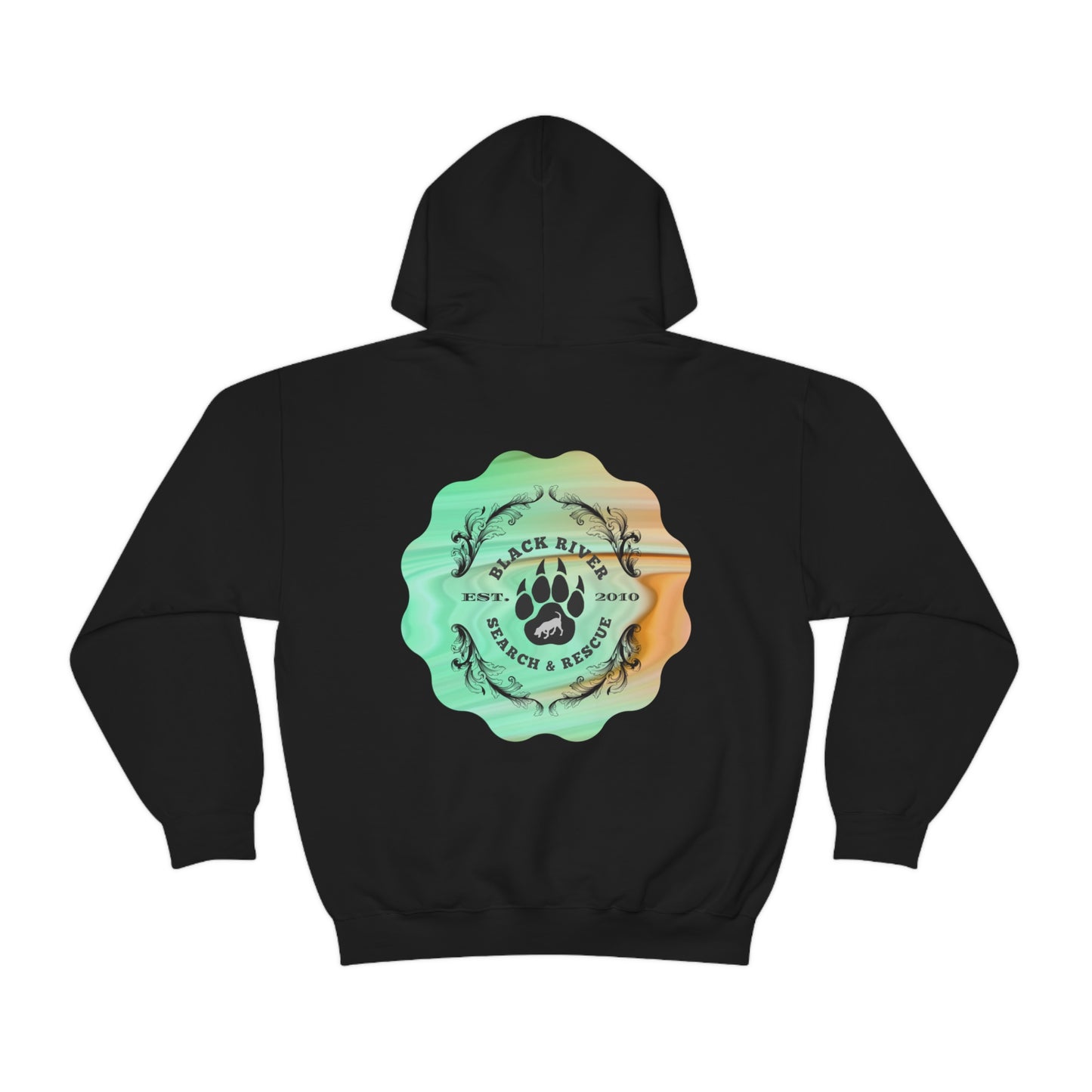 Green and Peach Marble Black River Search & Rescue Logo Unisex Heavy Blend™ Hooded Sweatshirt