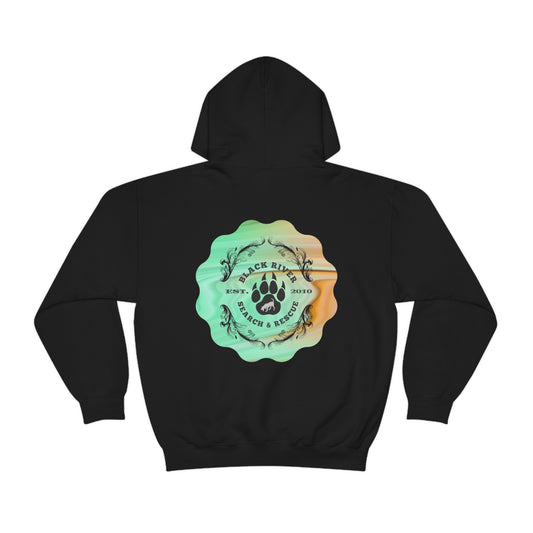 Green and Peach Marble Black River Search & Rescue Logo Unisex Heavy Blend™ Hooded Sweatshirt