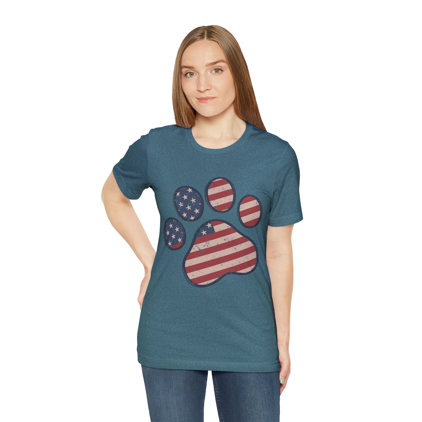 4th of July Pawprint Unisex Jersey Short Sleeve Tee Patriotic American Flag