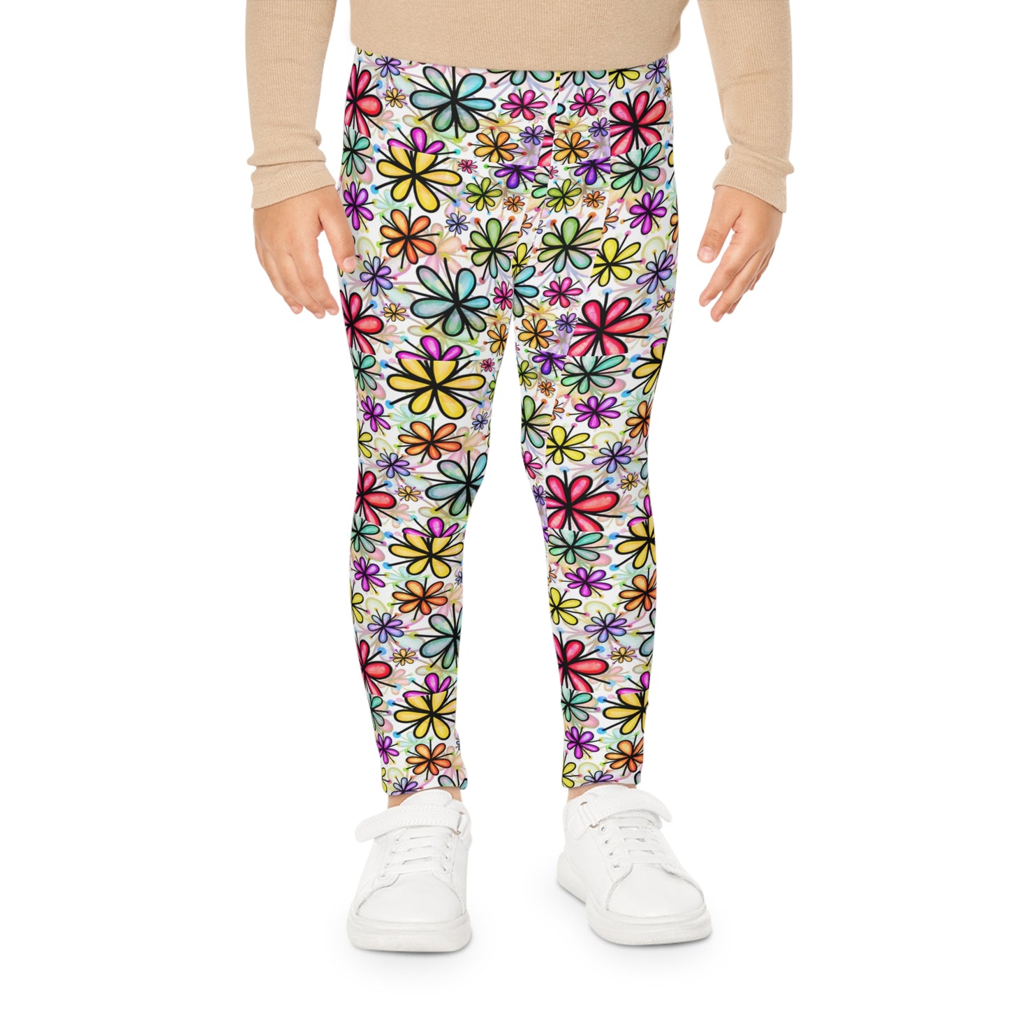 Girl's colorful daisy leggings.